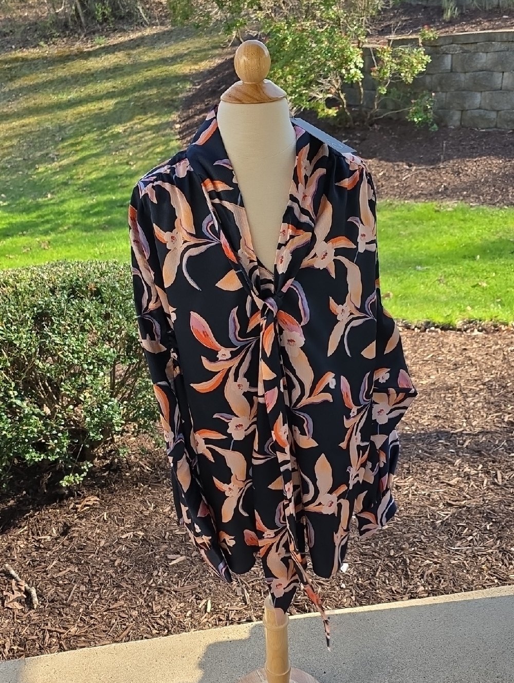 Sachin + Babi Floral Tie-Front Blouse with Peach Accents